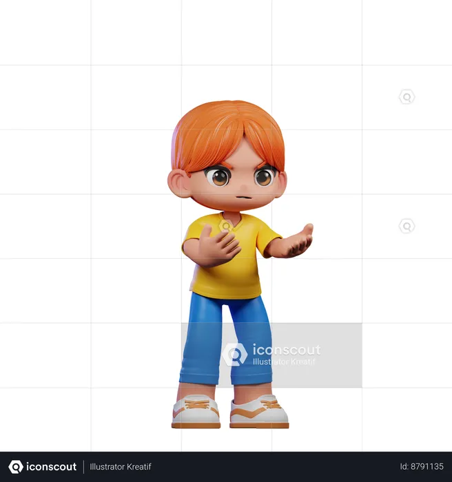 Cute Boy Giving Angry Pose  3D Illustration