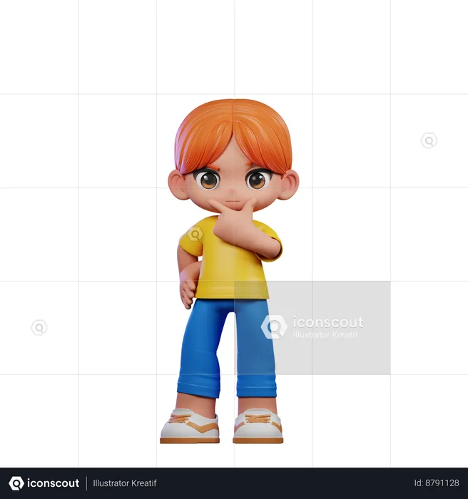 Cute Boy Giving Curious Pose  3D Illustration