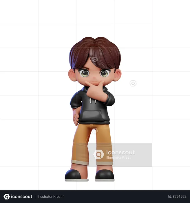 Cute Boy Giving Curious Pose  3D Illustration