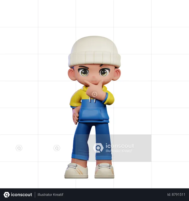 Cute Boy Giving Curious Pose  3D Illustration