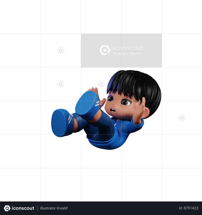 Cute Boy Giving Falling Pose  3D Illustration