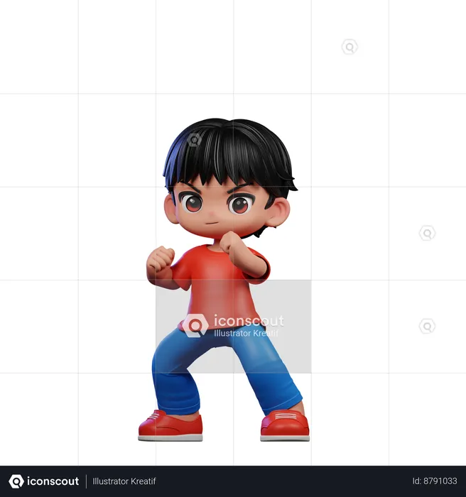 Cute Boy Giving Fightingpose  3D Illustration