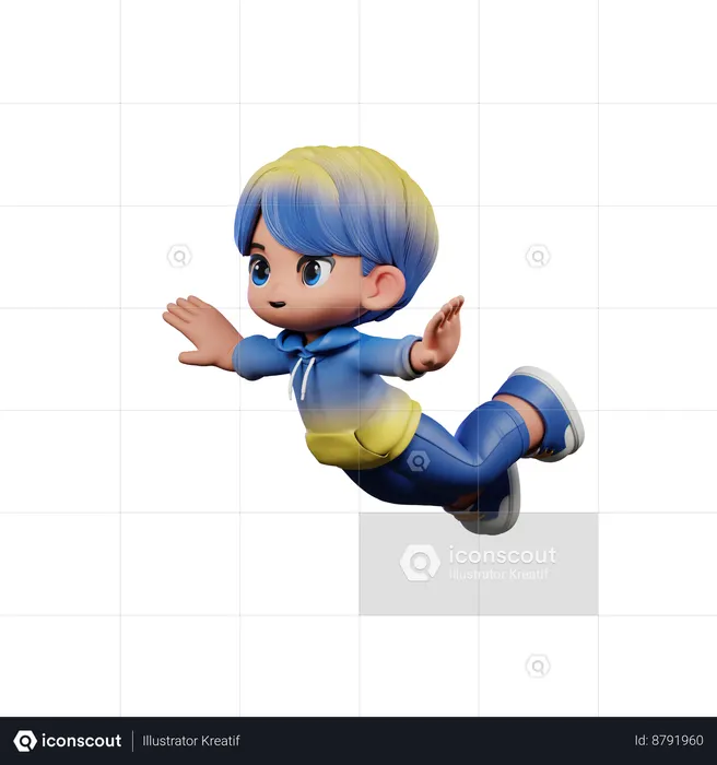 Cute Boy Giving Flying Pose  3D Illustration