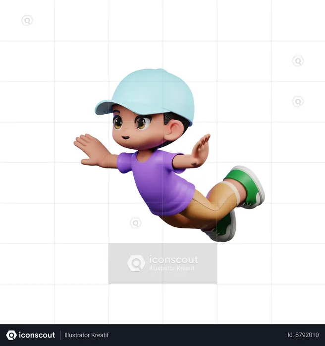 Cute Boy Giving Flying Pose  3D Illustration