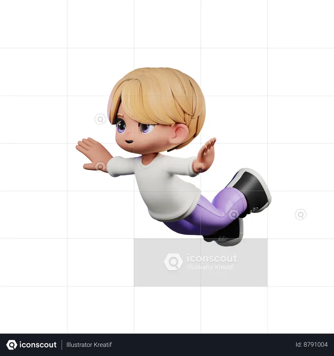 Cute Boy Giving Flying Pose  3D Illustration