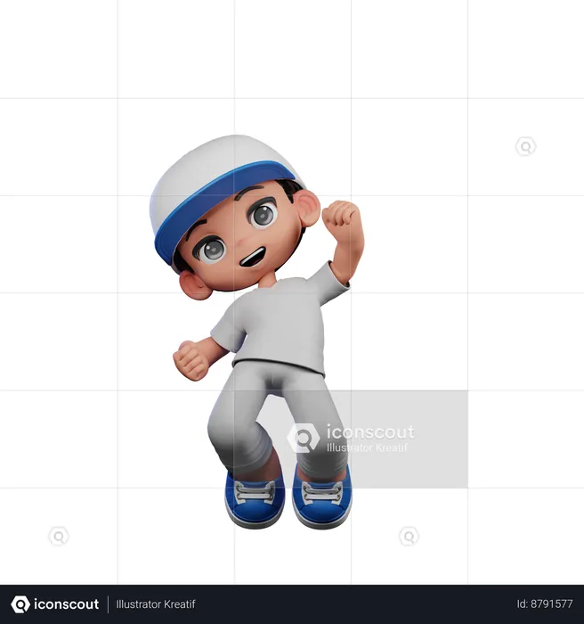 Cute Boy Giving Happy Jump Air Pose  3D Illustration