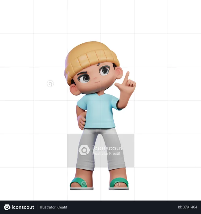 Cute Boy Giving Having Idea Pose  3D Illustration