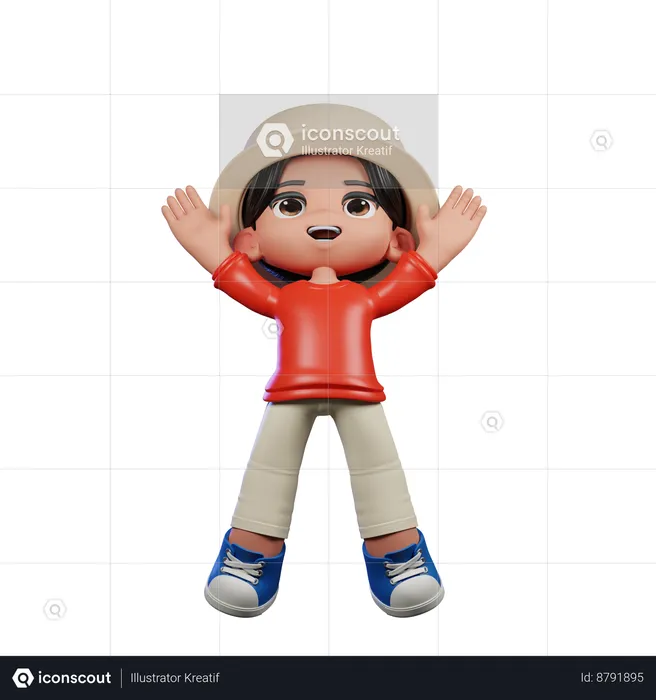 Cute Boy Giving Jump Pose  3D Illustration