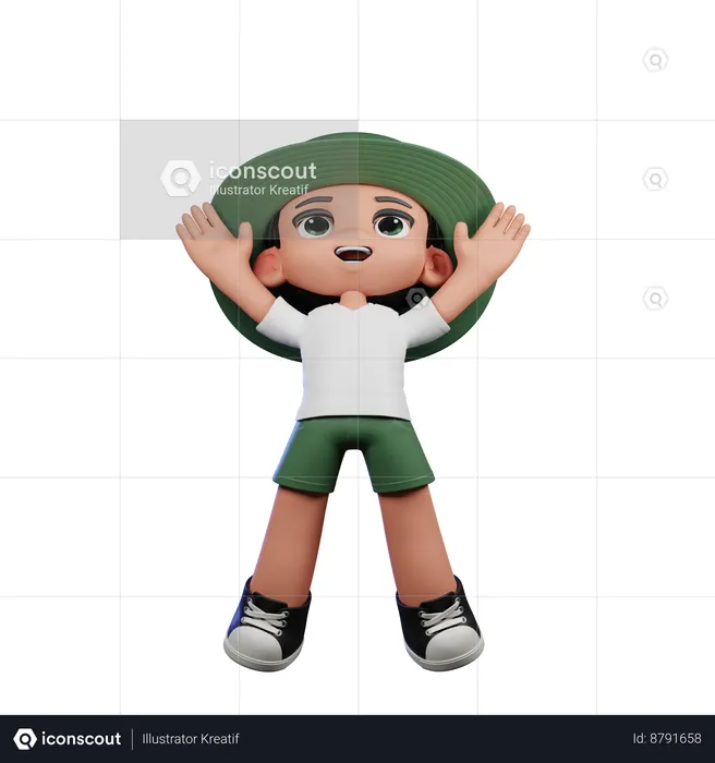 Cute Boy Giving Jump Pose  3D Illustration