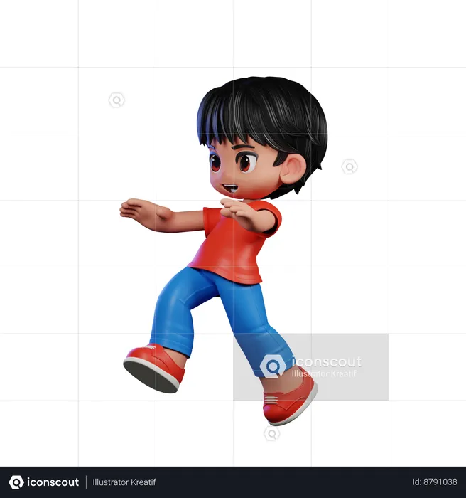 Cute Boy Giving Jump Pose  3D Illustration