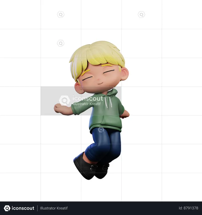 Cute Boy Giving Jumping Air Pose  3D Illustration