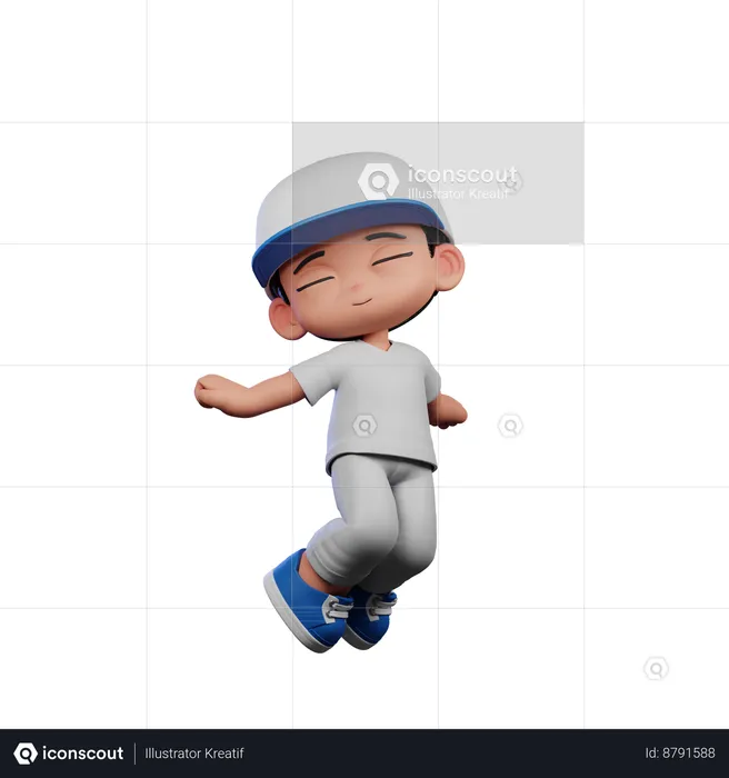 Cute Boy Giving Jumping Air Pose  3D Illustration