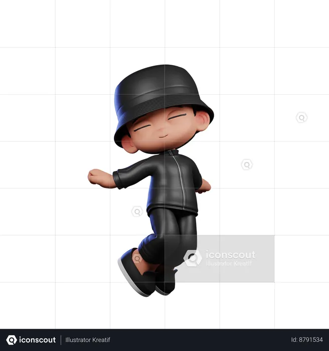 Cute Boy Giving Jumping Air Pose  3D Illustration