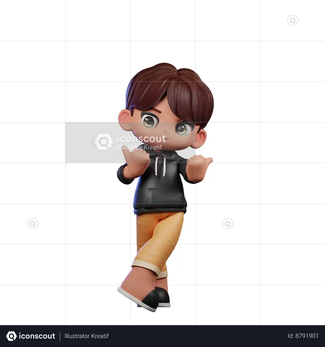 Cute Boy Giving Pointing At Side Pose  3D Illustration