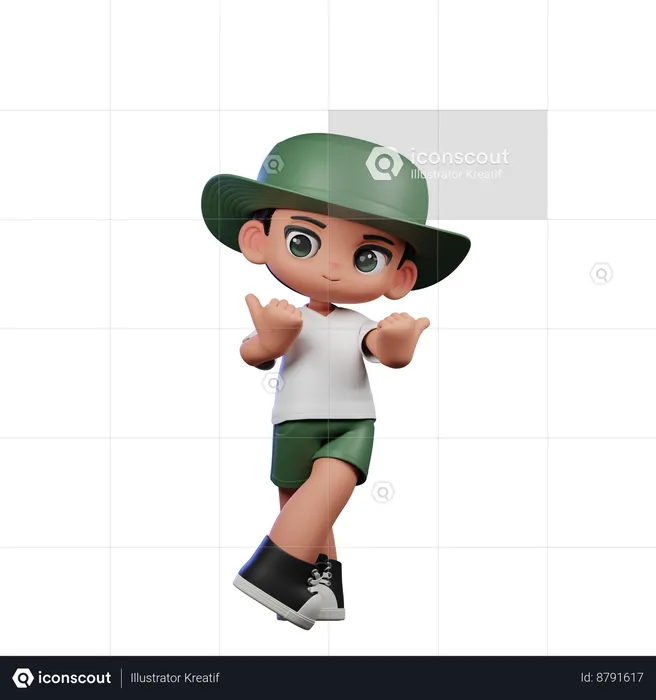 Cute Boy Giving Pointing At Side Pose  3D Illustration