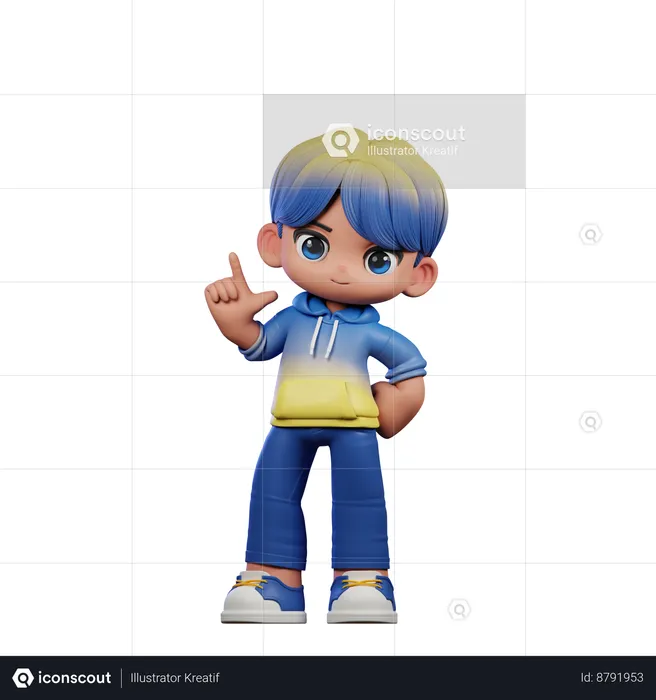 Cute Boy Giving Pointing Up  3D Illustration