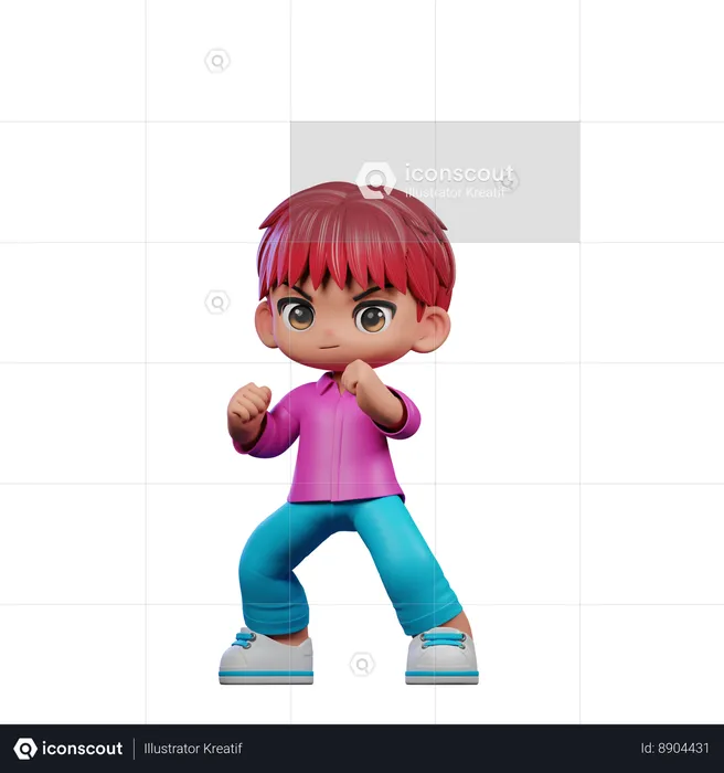 Cute Boy Giving Ready Fight Pose  3D Illustration