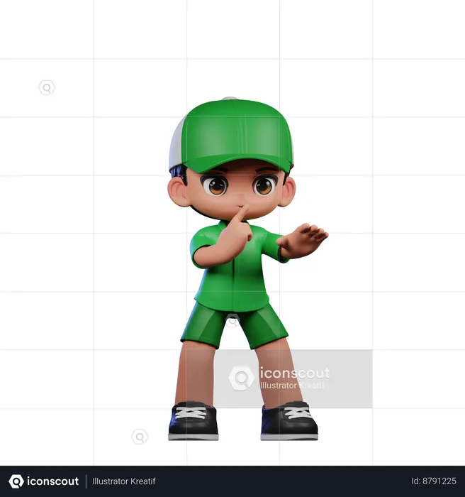 Cute Boy Giving Shhttt Pose  3D Illustration
