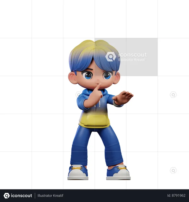 Cute Boy Giving Shhttt Pose  3D Illustration