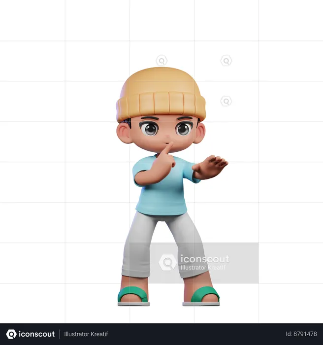 Cute Boy Giving Shhttt Pose  3D Illustration