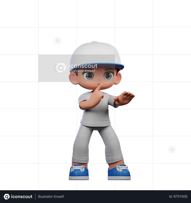 Cute Boy Giving Shhttt Pose  3D Illustration