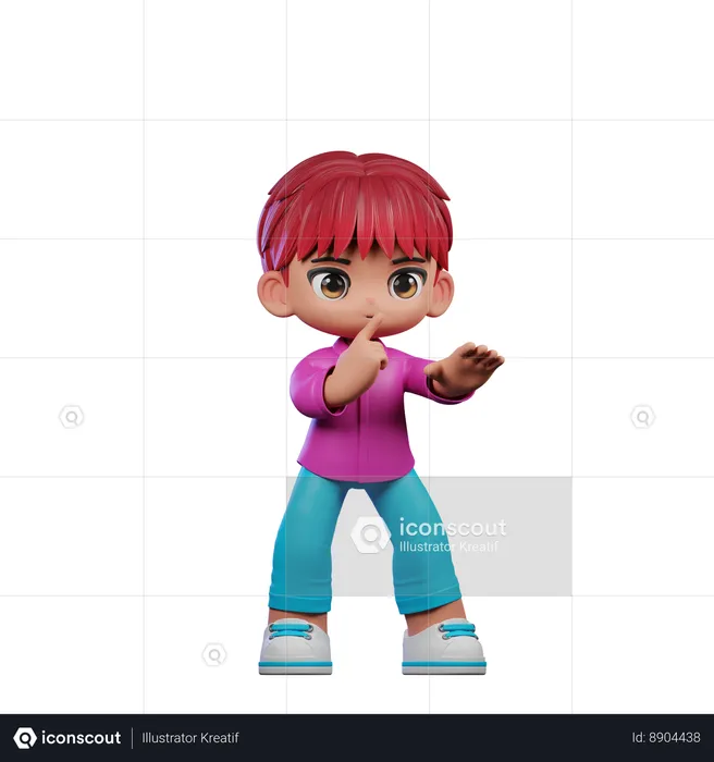 Cute Boy Giving Shhttt Pose  3D Illustration