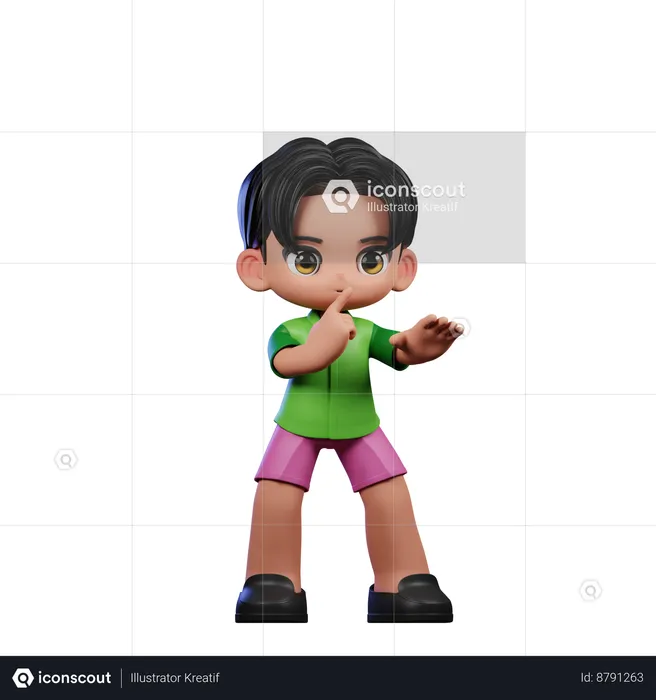 Cute Boy Giving Shhttt Pose  3D Illustration