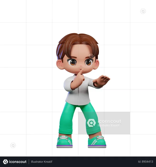 Cute Boy Giving Shhttt Pose  3D Illustration