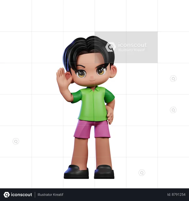Cute Boy Giving Shorts Greeting Pose  3D Illustration