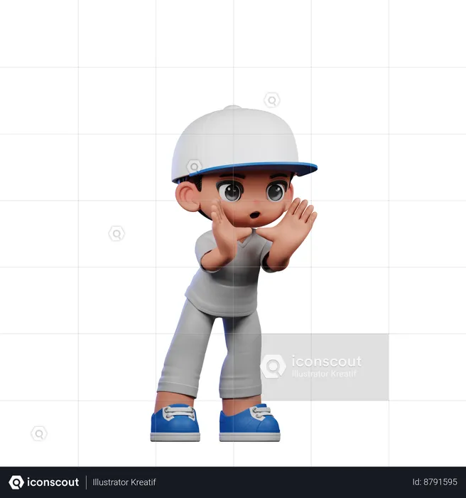 Cute Boy Giving Shouting Pose  3D Illustration