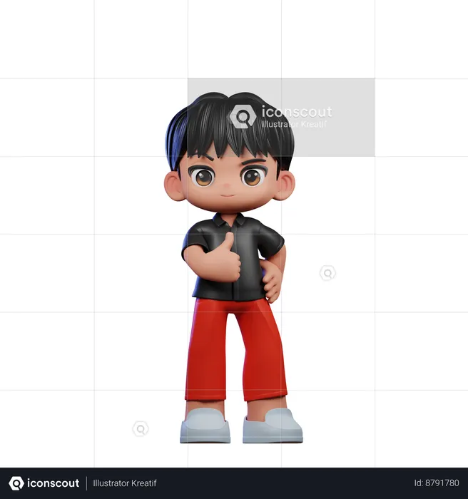 Cute Boy Giving Showing Thumbs Up Pose  3D Illustration
