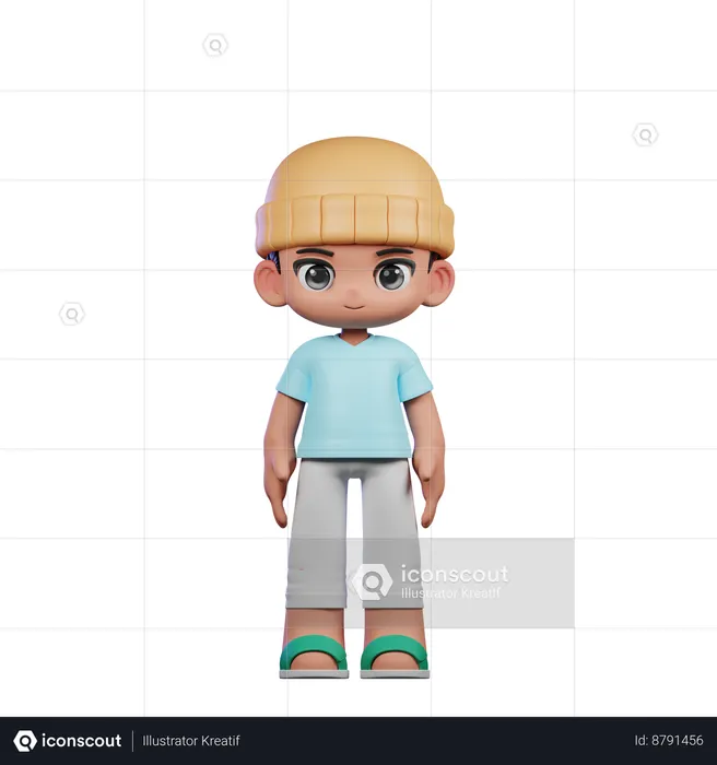 Cute Boy Giving Standing Cool Pose  3D Illustration