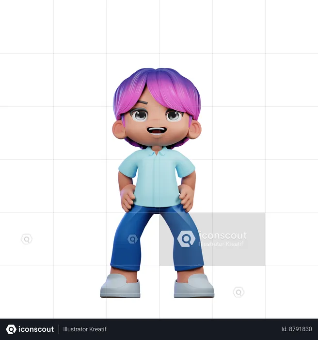 Cute Boy Giving Standing Laugh Pose  3D Illustration