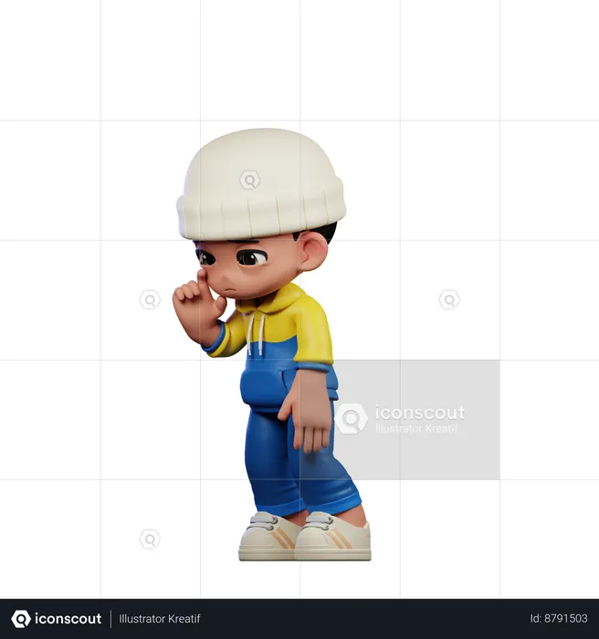 Cute Boy Giving Standing Sad Pose  3D Illustration