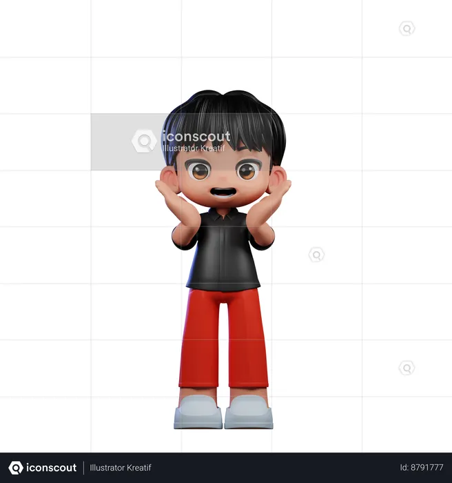 Cute Boy Giving Surprise Reacting Happily Pose  3D Illustration