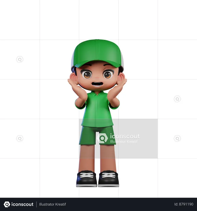 Cute Boy Giving Surprise Reacting Happily Pose  3D Illustration