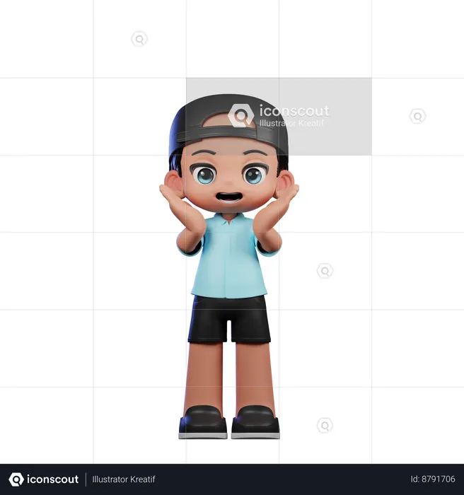 Cute Boy Giving Surprise Reacting Happily Pose  3D Illustration