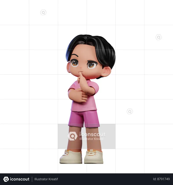 Cute Boy Giving Thinking Deeply Pose  3D Illustration