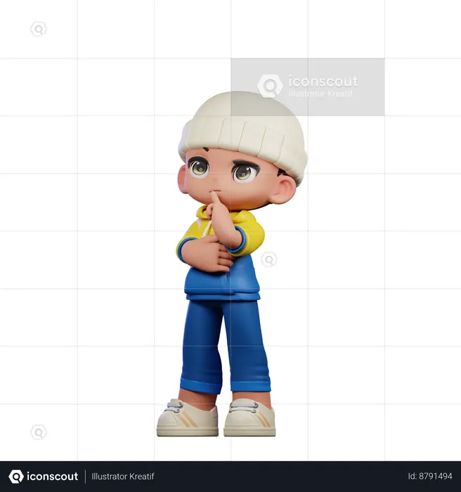 Cute Boy Giving Thinking Deeply Pose  3D Illustration