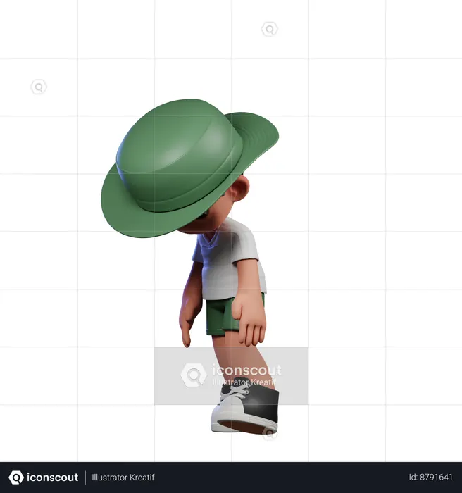 Cute Boy Giving Tired Walk Pose  3D Illustration