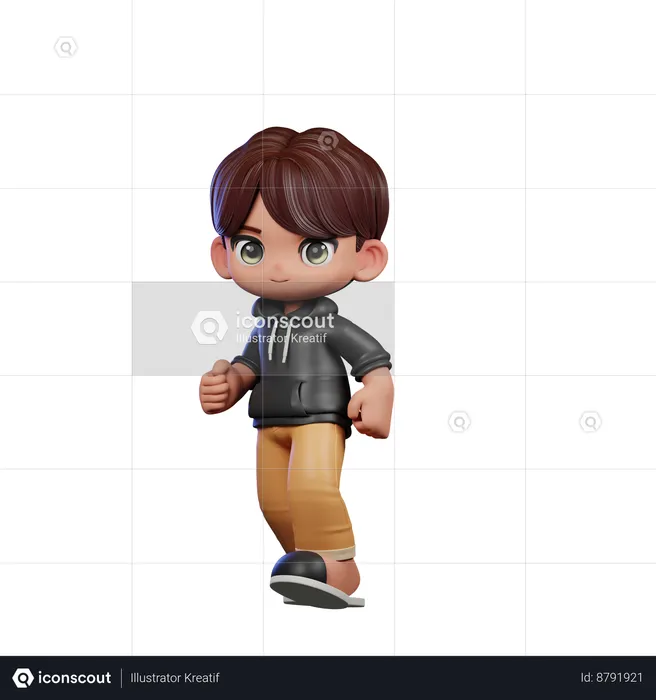 Cute Boy Giving Walking Pose  3D Illustration