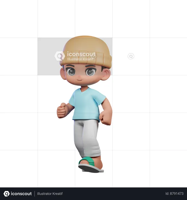 Cute Boy Giving Walking Pose  3D Illustration