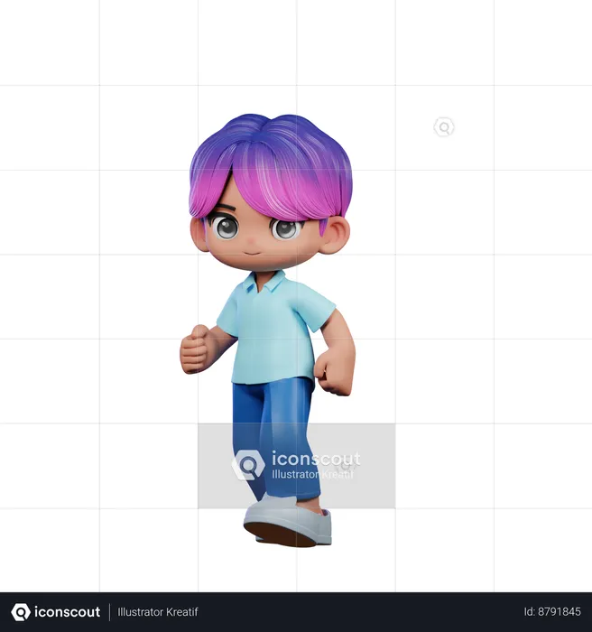 Cute Boy Giving Walking Pose  3D Illustration