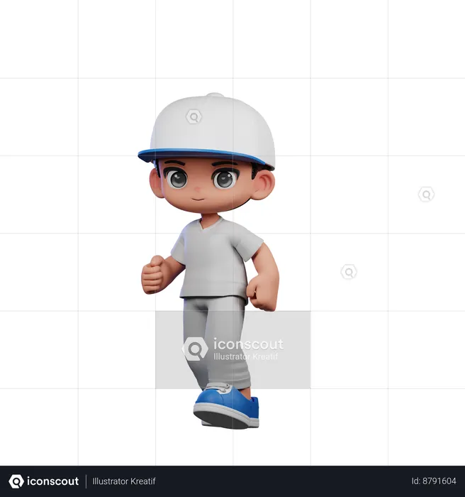 Cute Boy Giving Walking Pose  3D Illustration