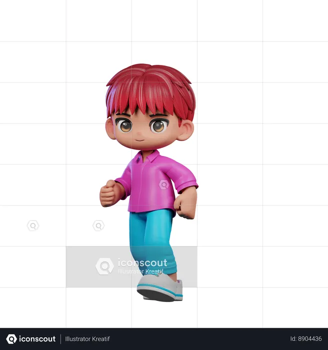 Cute Boy Giving Walking Pose  3D Illustration