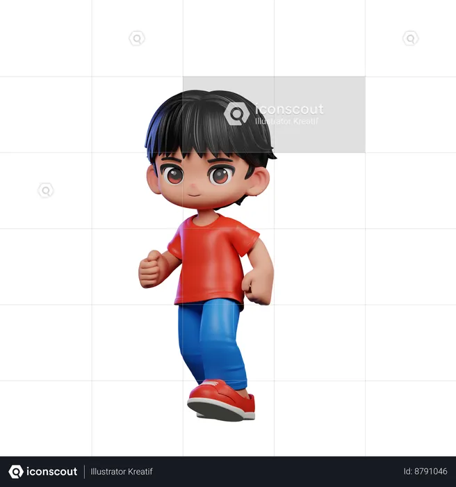 Cute Boy Giving Walking Pose  3D Illustration