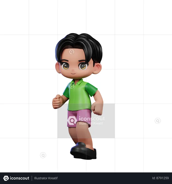 Cute Boy Giving Walking Pose  3D Illustration