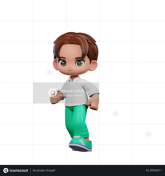 Cute Boy Giving Walking Pose  3D Illustration