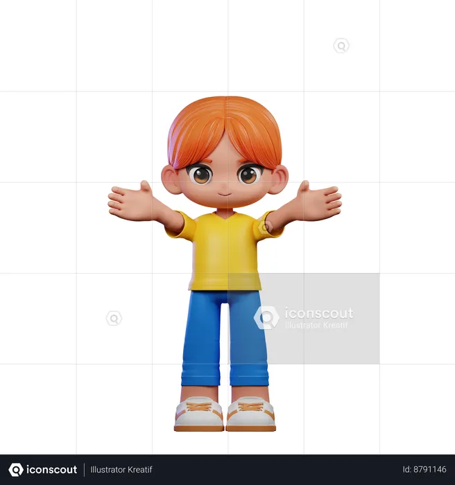 Cute Boy Giving Welcome Pose  3D Illustration