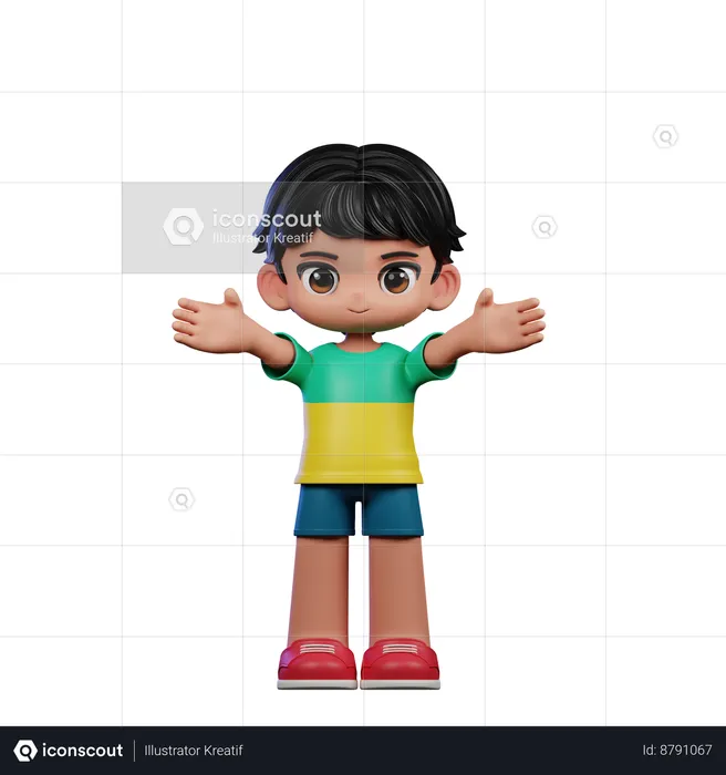 Cute Boy Giving Welcome Pose  3D Illustration